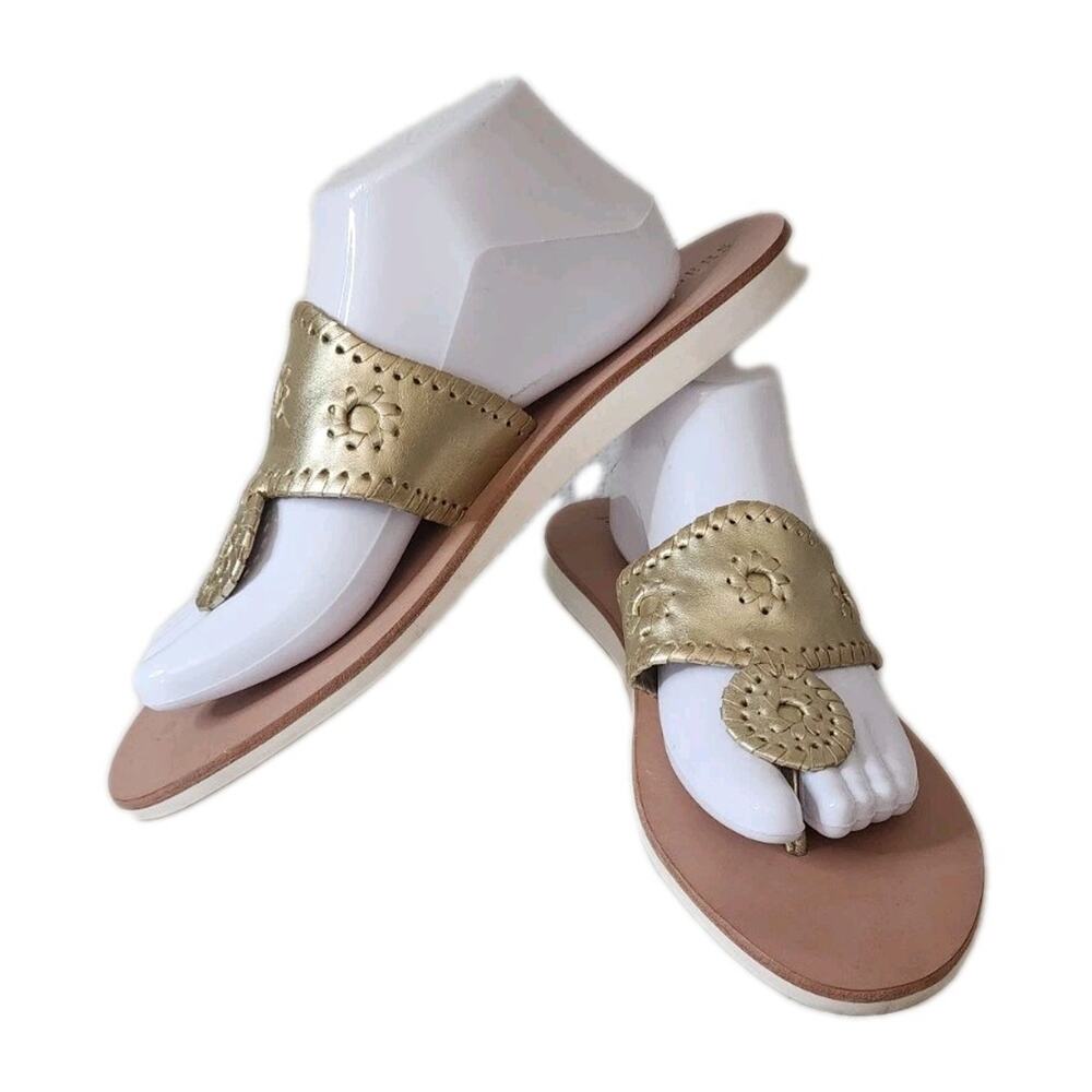 Jack Rogers Gold Leather Sandals Size 10 Boating Jacks Rubber Sole Sandal